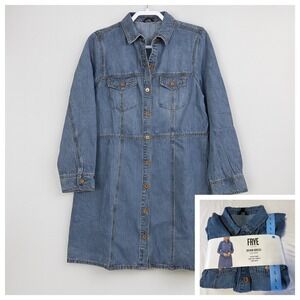 NWT Frye Denim Button Down Jean Dress Long Sleeve Women's Size Large Cottagecore
